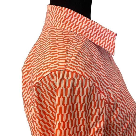 Talbots Coral and White Geometric Print Fitted Button Down Top Size 12 - Picture 8 of 14